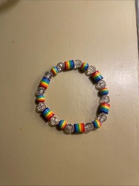 Pride Rainbow Bead Stretch Bracelet - Clear and Multicolor
